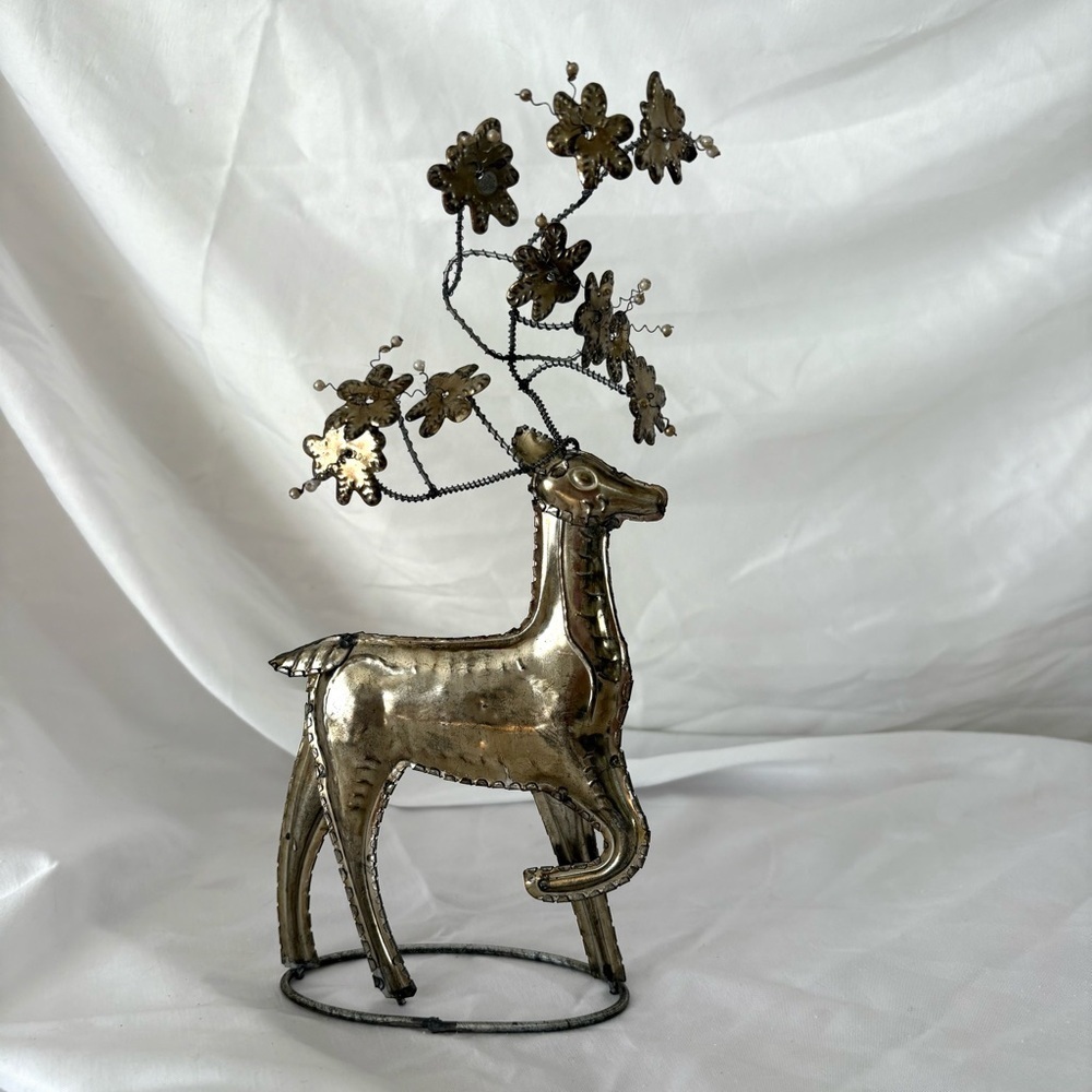 Vintage metal tin reindeer home decor Christmas holiday pottery barn